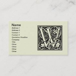 Brief W Mittelalterliche Monogramm Art Nouveau Visitenkarte