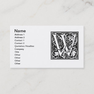 Brief W Mittelalterliche Monogramm-Kunst Nouveau Visitenkarte