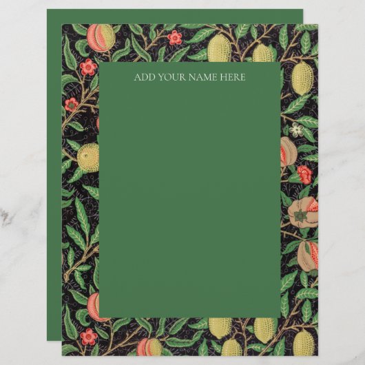 BRIEFBOGEN: WILLIAM MORRIS : "POMEGRANATE" BRIEFBOGEN (Vorne/Hinten)