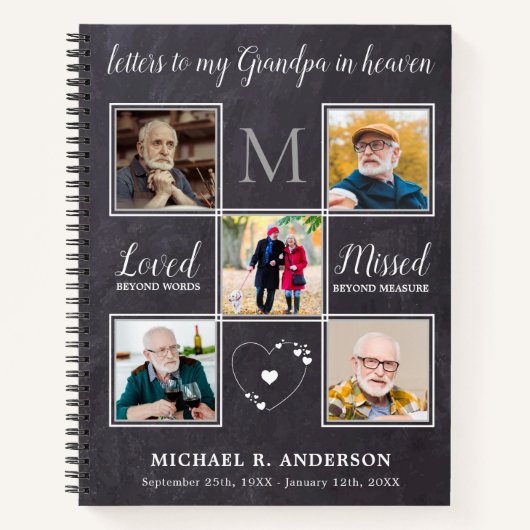 Briefe an den Himmel Vater Opa Custom 5 Foto Traue Notizblock (Vorderseite)