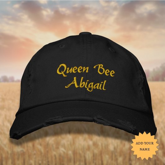 Briefe an die Königin Biene [Name] in Gelb Bestickte Baseballkappe