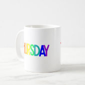 Briefgestaltung Donnerstag in Regenbogenfarben Kaffeetasse (Vorderseite Links)