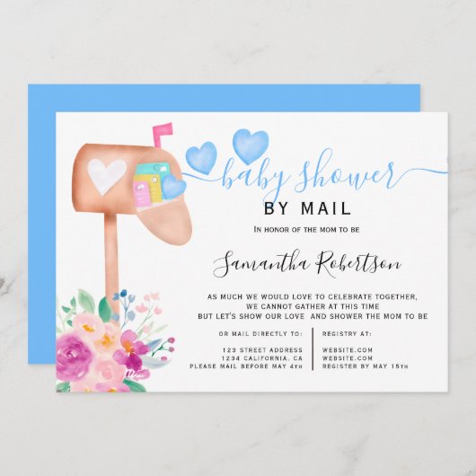 Briefkasten Blütenwasserfarbe Babydusche Einladung (Vorne/Hinten)