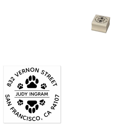 Briefmarke aus runder Rücksendeadresse mit Paw Pri Gummistempel (Stempel)