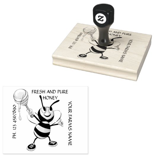 Briefmarke aus weißer und schwarzer Honigbiene 5x4 Gummistempel (Stempel)