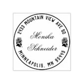 Briefmarke der Holzadresse mit rosa Rosen Gummistempel (Prägung)