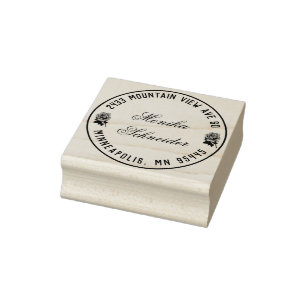 Briefmarke der Holzadresse mit rosa Rosen Gummistempel