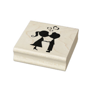 Briefmarke der Holzkunst/Kissing Boy and Girl with Gummistempel