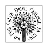 Briefmarke der runden Rücksendeadresse mit Blume i Gummistempel (Prägung)