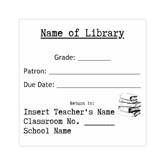 Briefmarke des Bibliotheksbuches mit Fälligkeitsda Gummistempel (Prägung)