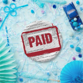 Briefmarke des Steuerformulars mit roter PAID Pappteller (Party)