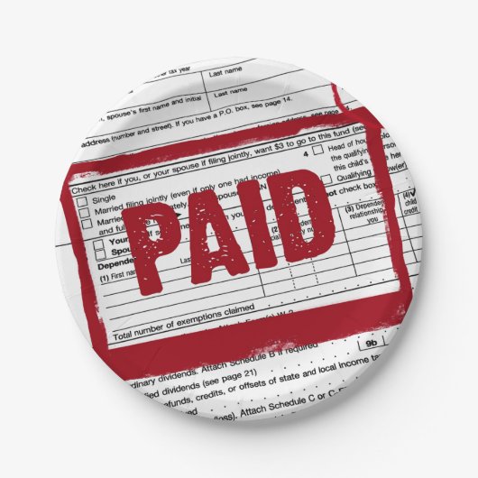 Briefmarke des Steuerformulars mit roter PAID Pappteller (Vorderseite)