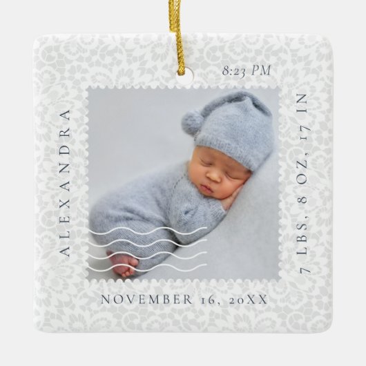 Briefmarke-Foto mit weißer Spitze Keramikornament (Vorderseite)