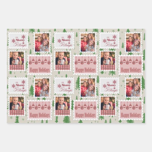 Briefmarke Fotos und Pine Tree Doodle Geschenkpapier Set (Vorderseite 3)