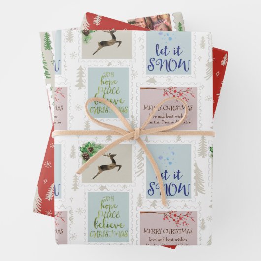 Briefmarke Fotos und Pine Tree Doodle Geschenkpapier Set (Beispiel)