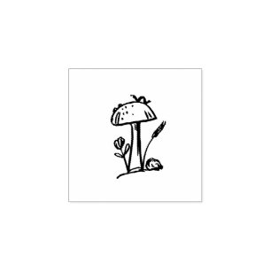 Briefmarke, Fun Mushroom mit Niedlichem Inch-Wurm Gummistempel