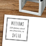 Briefmarke für die selbstfarbige Rücksendeadresse  Permastempel<br><div class="desc">Diese selbstfarbige Rücksendeadresse-Briefmarke zeichnet sich durch Retro-Typografie und traditionelle Rahmen aus. Es ist auch ein wunderbares Haus-Erwärmung Geschenk oder Hochzeitsgeschenk. Es fügt eine raffinierte Touch zu jedem Umschlag hinzu.</div>