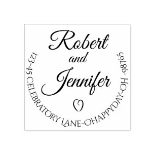 Briefmarke für Herz-Runde-Hochzeit-Rücksendeadress Gummistempel