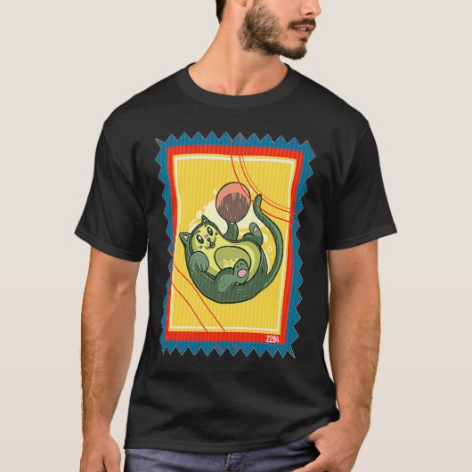 Briefmarke Gemüse Katze Avocado T-Shirt (Vorderseite)