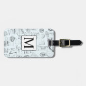 Briefmarke Monogramm Vintages Blau Gepäckanhänger (Vorderseite horizontal)