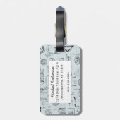 Briefmarke Monogramm Vintages Blau Gepäckanhänger (Rückseite vertikal)