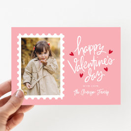 Briefmarke Rosa und Rotes Herz Foto Valentinstag Feiertagskarte