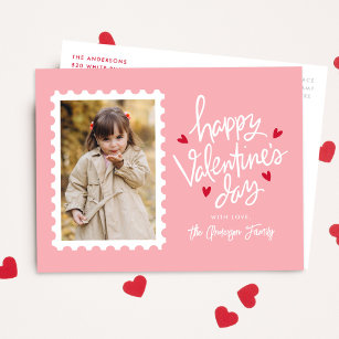 Briefmarke Rosa und Rotes Herz Foto Valentinstag Feiertagspostkarte