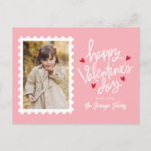 Briefmarke Rosa und Rotes Herz Foto Valentinstag Feiertagspostkarte (Vorderseite)