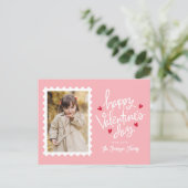 Briefmarke Rosa und Rotes Herz Foto Valentinstag Feiertagspostkarte (Stehend Vorderseite)