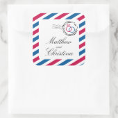 Briefmarke von Luftpost und Hochzeitsraten Quadratischer Aufkleber (Tasche)