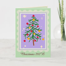 Briefmarke Weihnachtsbaumkarte Lila & grün