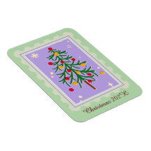 Briefmarke Weihnachtsbaumkarte Lila & grün
