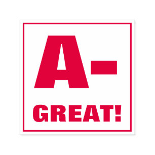 Briefmarke zur Lehrerbewertung: A-, GROSS! Permastempel