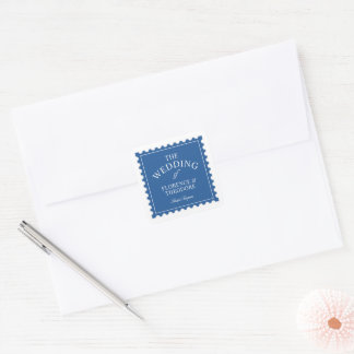 Briefmarken-Stil Vintage-Hochzeitsgeschenk Quadratischer Aufkleber