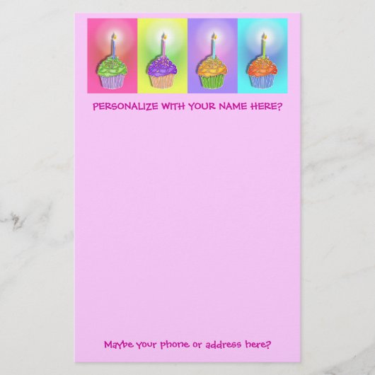 Briefpapier - Geburtstags-kleine Kuchen (Vorderseite)