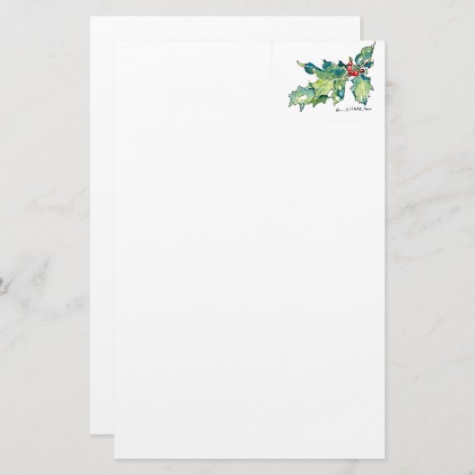 Briefpapier mit Stechpalme und Beeren (Vorne/Hinten)