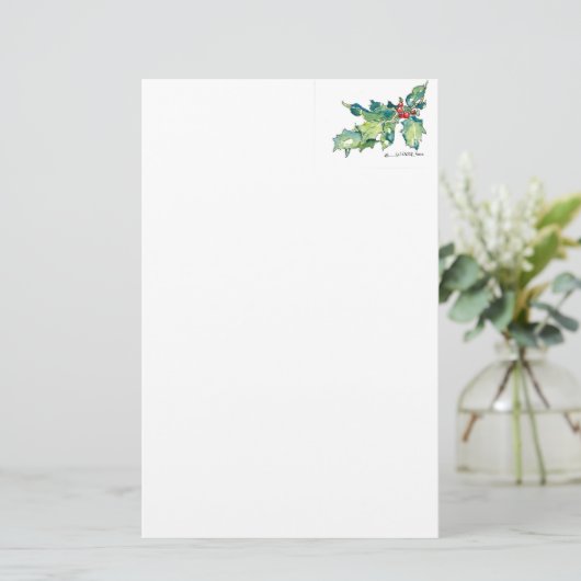 Briefpapier mit Stechpalme und Beeren (Stehend Vorderseite)