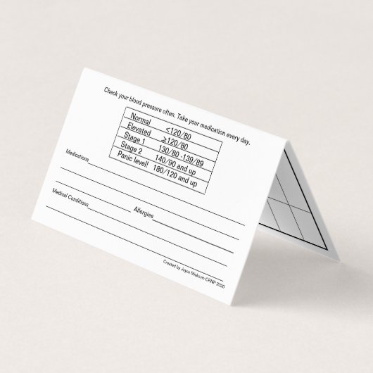 Brieftasche für den Blutdruck Visitenkarten (Rückseite)