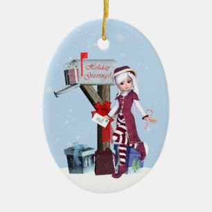 Briefträger-Elf-Briefkasten und Keramik Ornament