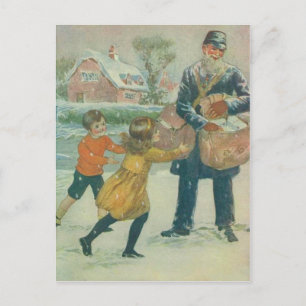 Briefträger & Kinder Postkarte