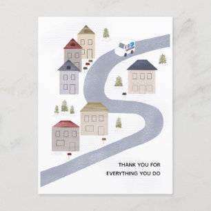 Briefträger Weihnachtsdanke Winterlandschaft Postkarte