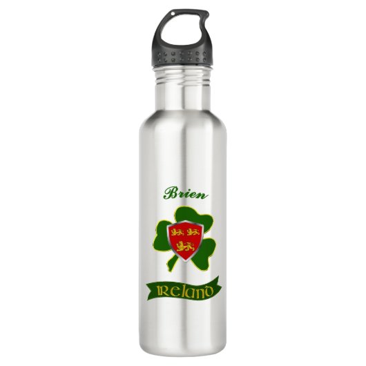 Brien Irish Shield & Kleeblatt Personalisiert Edelstahlflasche (Vorderseite)