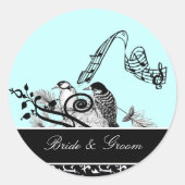 Briet & Groom Aqua Blue Vintag Birds Sticker (Vorderseite)