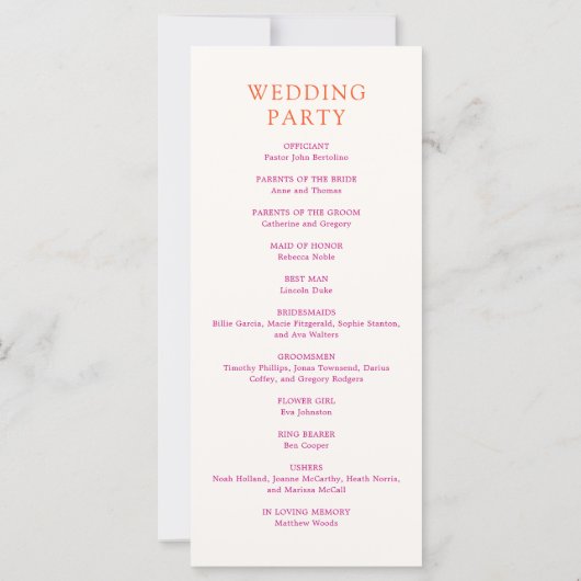 Brig rosa Orange Simple Monogram Wedding Program (Rückseite)