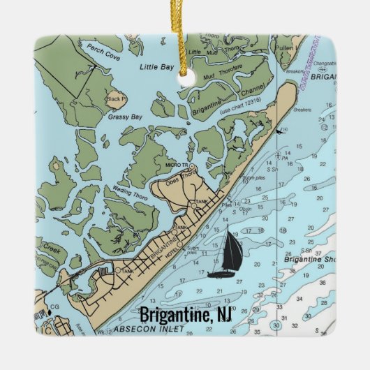 Brigantine NJ Nautical Chart Keramikornament (Vorderseite)