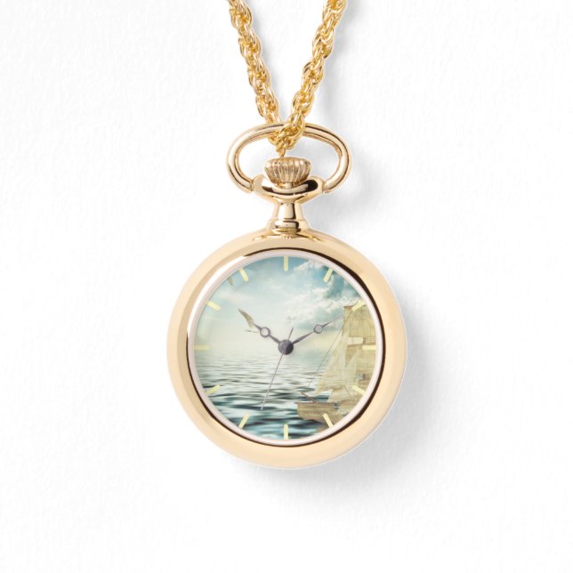 Brigantine Sailboat & Seagulls Armbanduhr (Vorderseite)