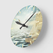 Brigantine Sailboat & Seagulls Runde Wanduhr (Winkel)