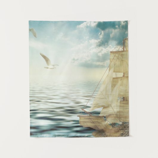 Brigantine Sailboat & Seagulls Wandteppich (Vorderseite)