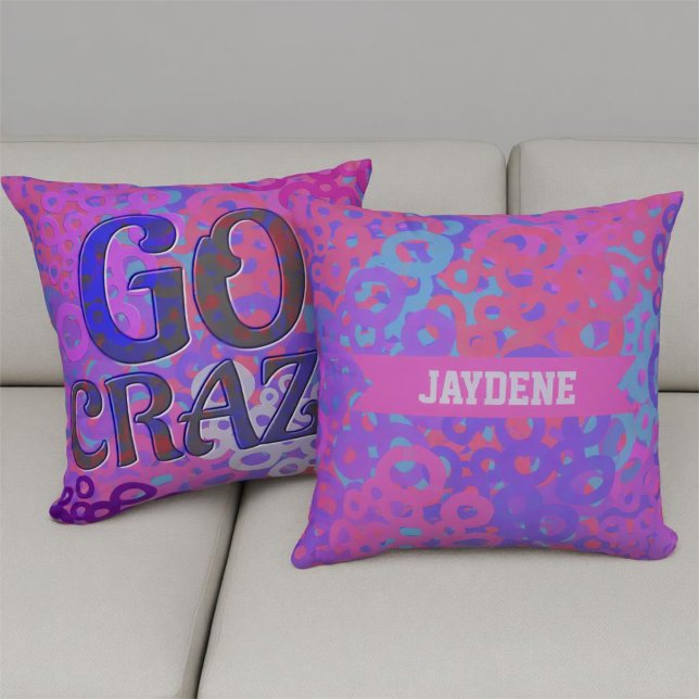 Brighly Colored Overlapping Circle Kissen (Gorgeous pink, purple and blue circles with bold fun text. These throw pillows are two sided.)