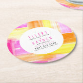 Bright abstract art pink yellow peach wedding runder pappuntersetzer (Angewinkelt)